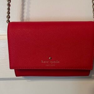 kate spade Red Saffiano Leather Crossbody Wallet